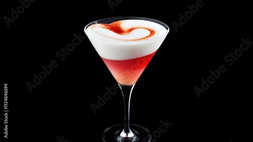  Romantic Egg White Sour Cocktail with Velvety Foam and Heart-Shaped Garnish, Perfect for Valentine’s Day, Celebrating Love with Its Creamy Texture and Citrus Notes