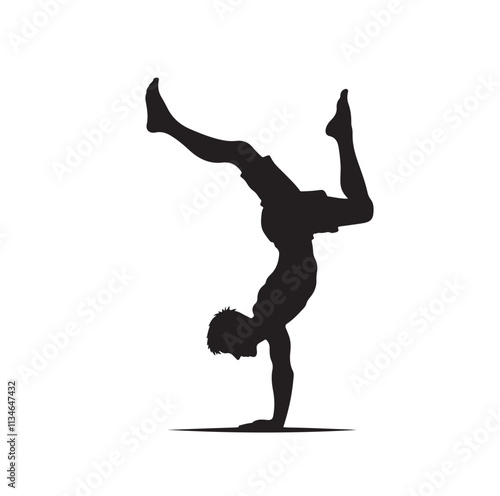 A man doing a handstand silhouette vector illustration