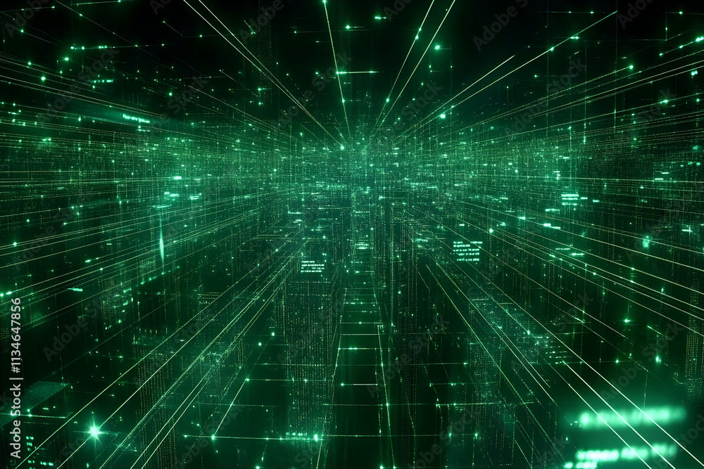 Abstract green digital city lights, glowing lines, futuristic technology background. Abstract green digital city lights, glowing lines, futuristic technology background.