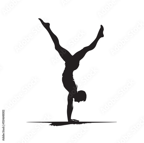A man doing a handstand silhouette vector illustration