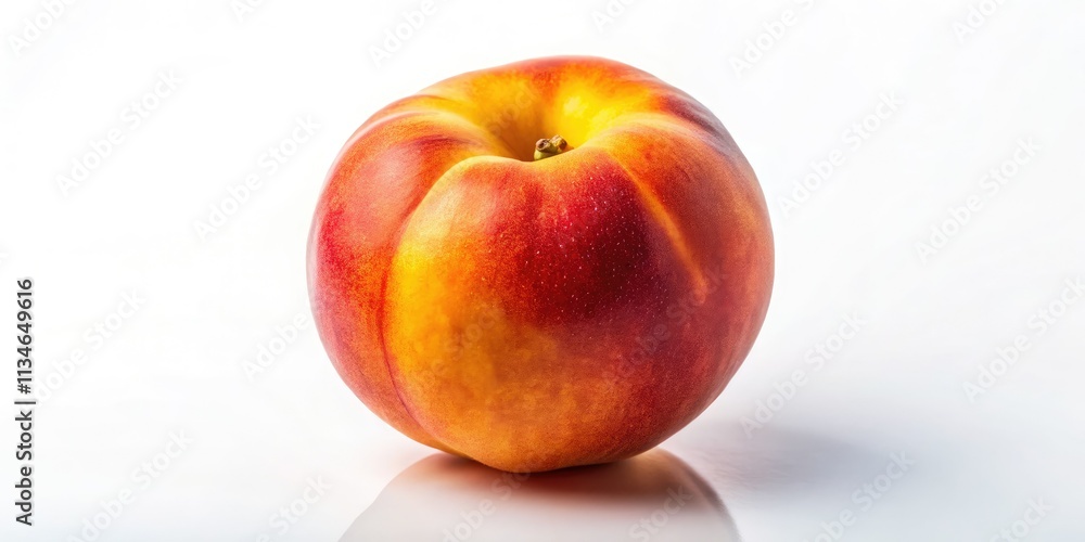 Macro close-up of a single, juicy peach on a pristine white background; minimalist, high-resolution food photography. Macro close-up of a single, juicy peach on a pristine white background; minimalist, high-resolution food photography.