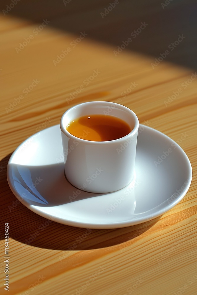 Obraz premium A Small White Cup Of Tea On A Saucer