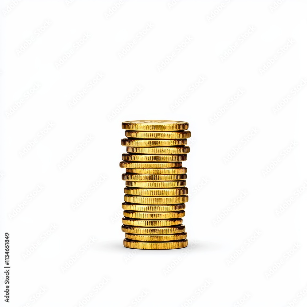 Stacked gold coins against a white background Stacked gold coins against a white background