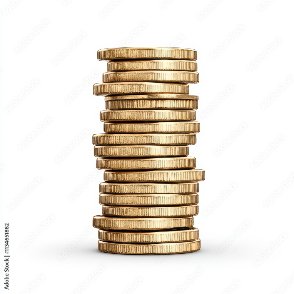 Stack of shiny gold coins on a white background Stack of shiny gold coins on a white background