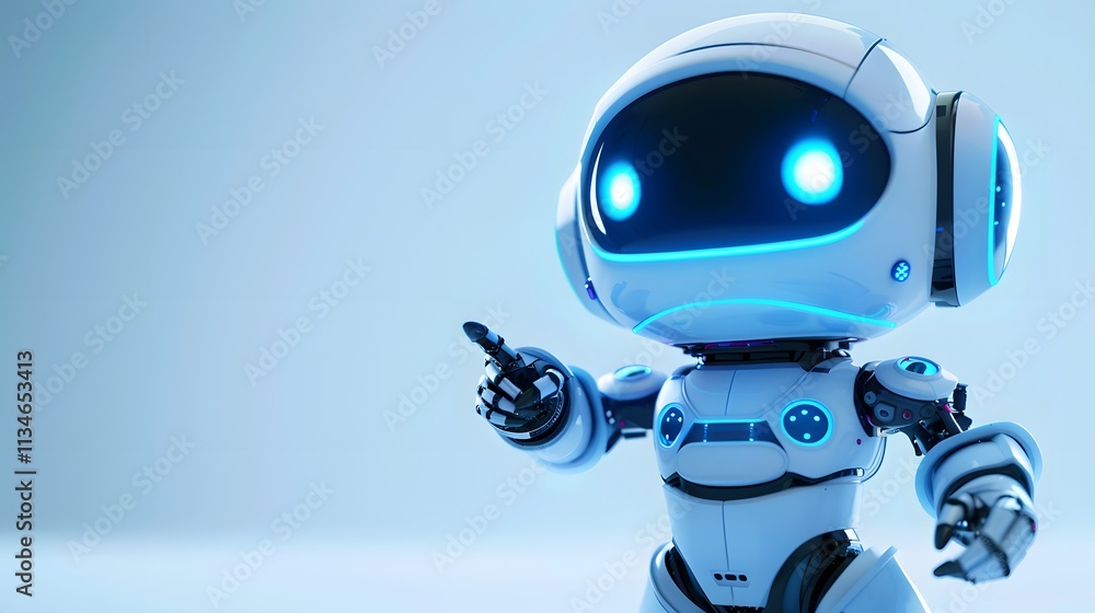 Friendly futuristic robot with glowing blue lights on a light background Friendly futuristic robot with glowing blue lights on a light background