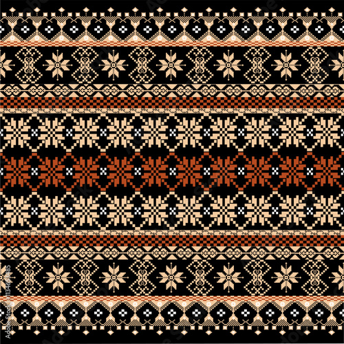 Floral pattern, pixel style, vintage, retro, abstract style, for woven fabrics, decorations., backgrounds.