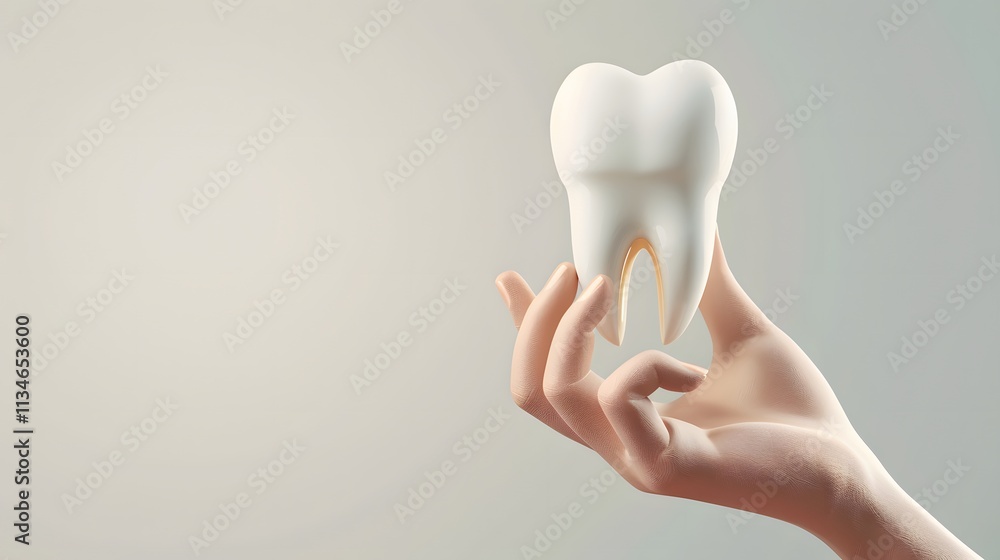 Hand Holding a 3D Model of a Tooth Concept for Dental Health and Care Hand Holding a 3D Model of a Tooth Concept for Dental Health and Care