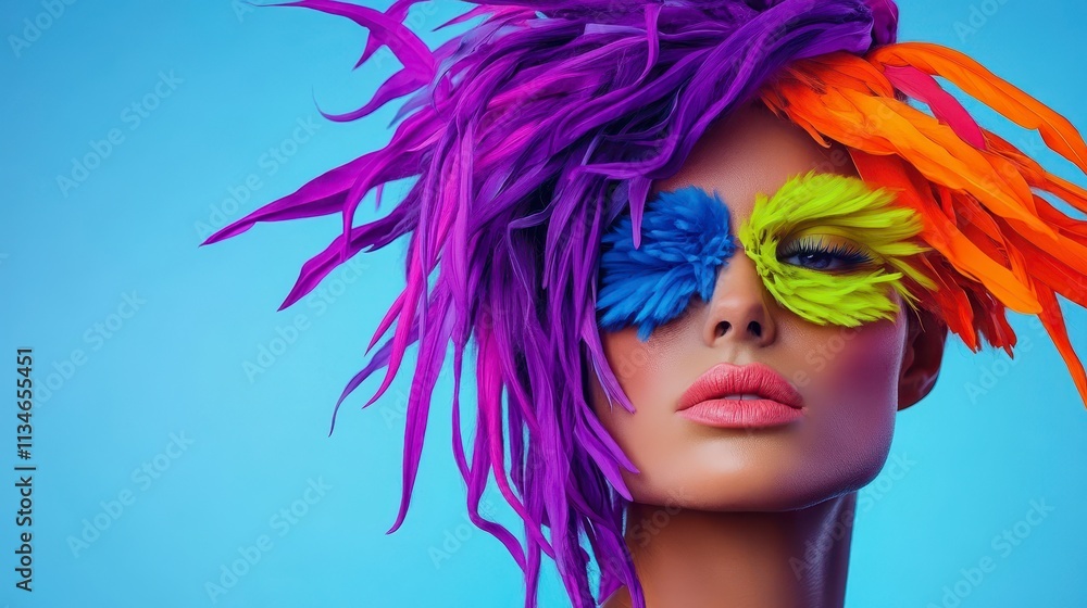 Obraz premium Vibrant fashion portrait with colorful feathers