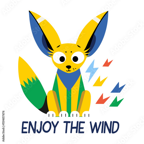 A fennec fox with enjoy wild text, flat sticker 

