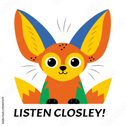 Flat sticker of fox with listen closely text 