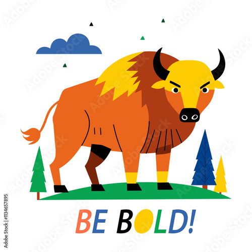 Comic style sticker showing bison with be bold text  photo