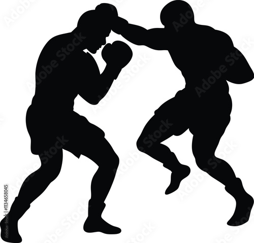 Two boxers in ring vector silhouette illustration and Boxing fight man 