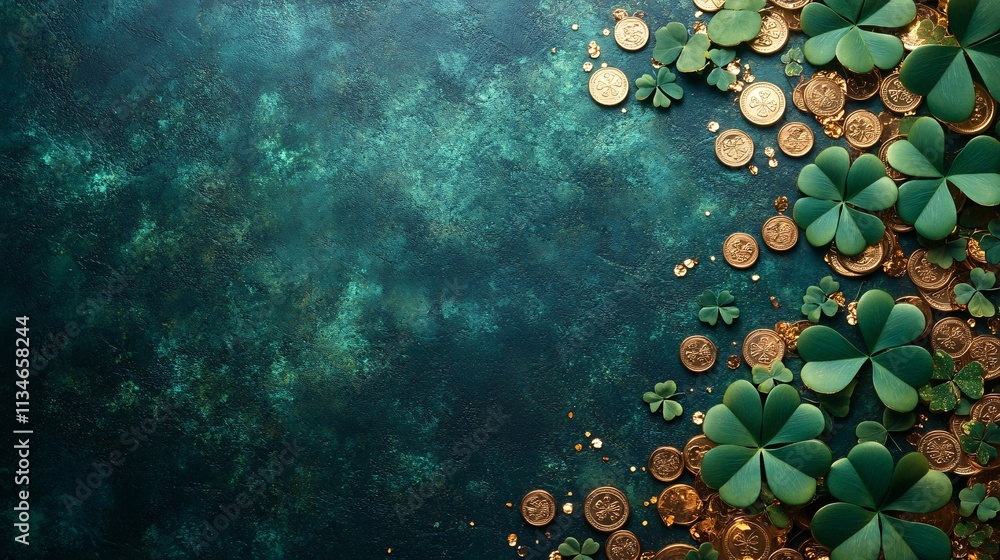 St. Patrick's Day Background: Clover & Gold Coins