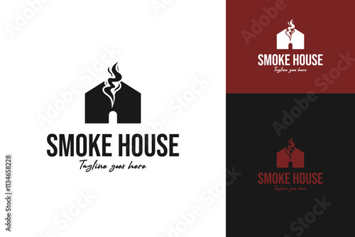 Smoke house logo design template for bbq restaurant vector illustration