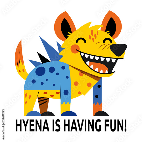 A flat sticker of happy hyena with typography 

