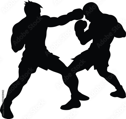 Two boxers in ring vector silhouette illustration and Boxing fight man 
