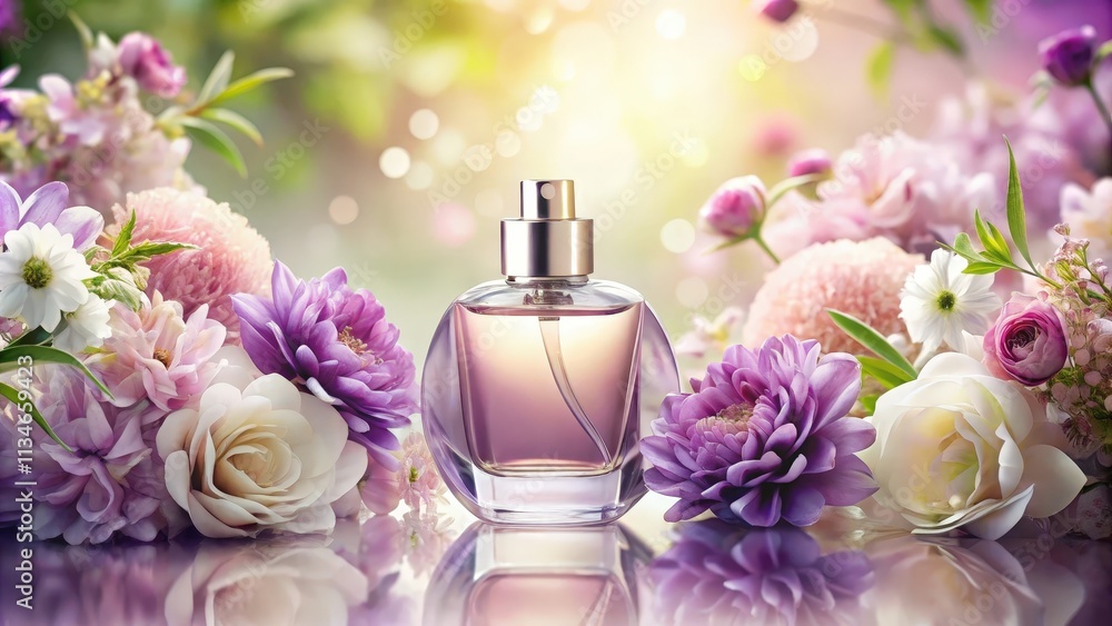 A delicate glass perfume bottle rests on a bed of soft, pastel-hued flowers, creating a scene of elegance and femininity. A delicate glass perfume bottle rests on a bed of soft, pastel-hued flowers, creating a scene of elegance and femininity.