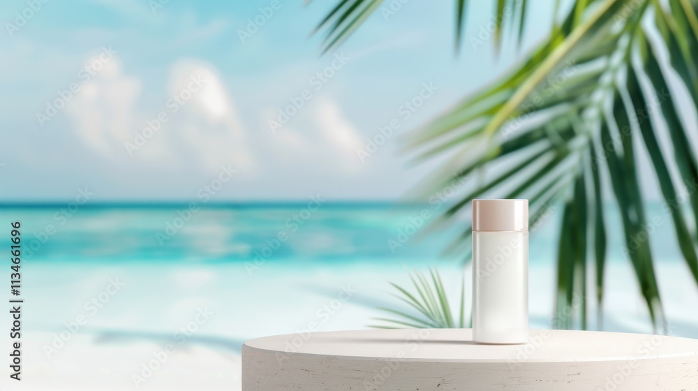 Skincare Product Mockup on Tropical Beach Skincare Product Mockup on Tropical Beach