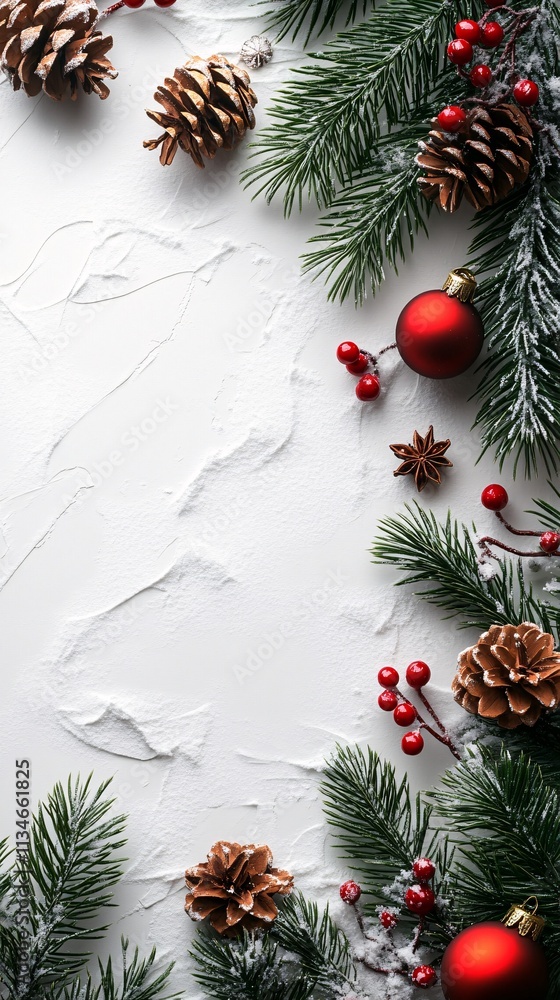 Christmas Border: Festive Pine, Berries & Ornaments Christmas Border: Festive Pine, Berries & Ornaments