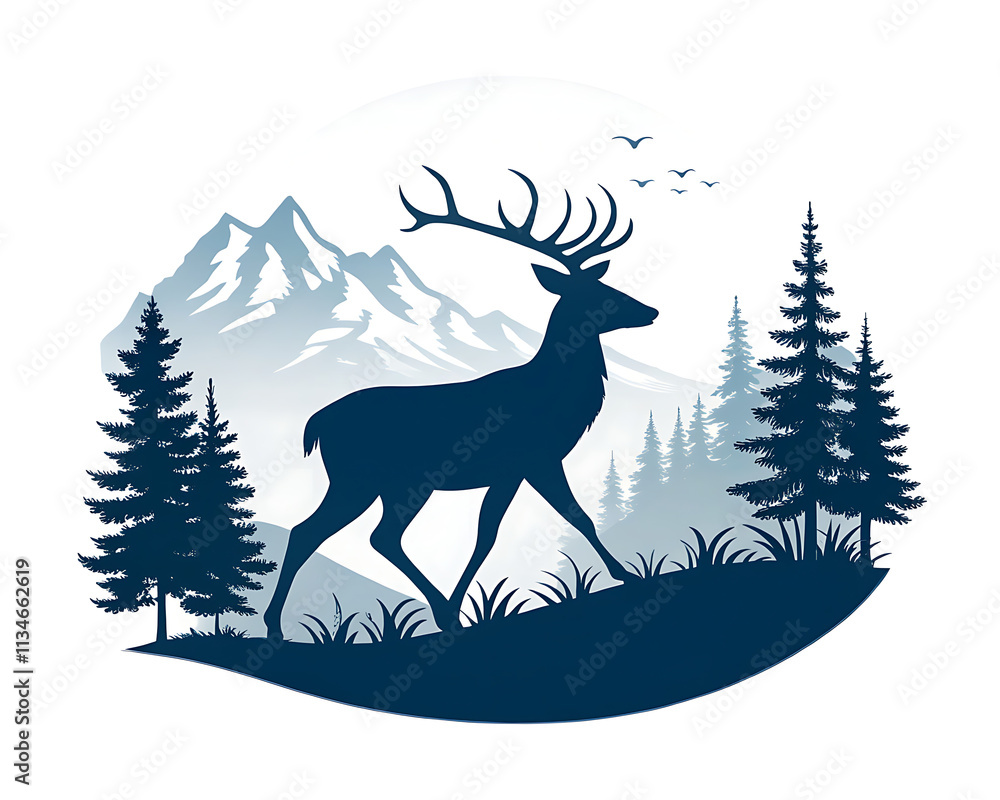 silhouette of deer, A deer is running in a forest silhouette of deer, A deer is running in a forest