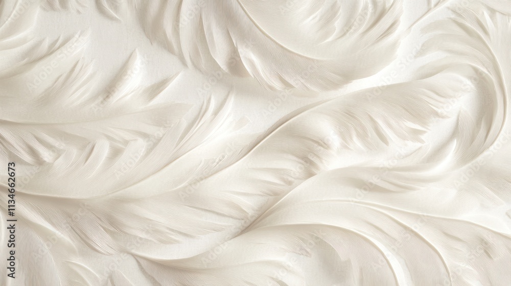 Abstract white textured background with wavy feather-like patterns. Abstract white textured background with wavy feather-like patterns.