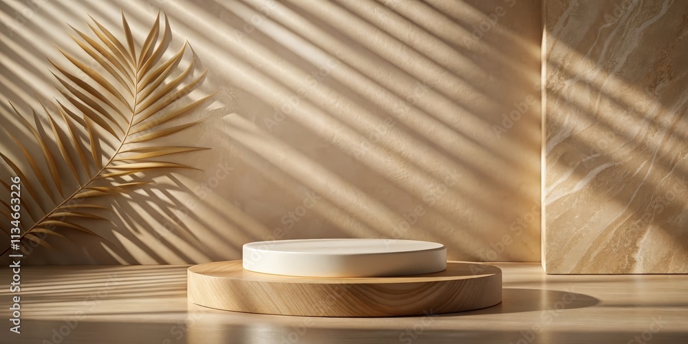 Natural Light Illuminates a Minimalist Wooden Platform with a White Cylinder, Creating a Modern and Elegant Display for Products or Artwork. Natural Light Illuminates a Minimalist Wooden Platform with a White Cylinder, Creating a Modern and Elegant Display for Products or Artwork.