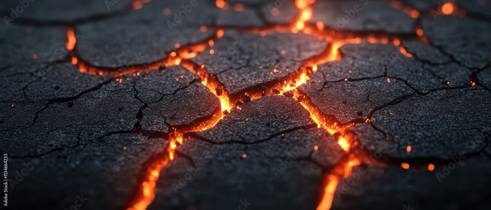 Cracked ground texture with glowing lava like highlights, creating dramatic and intense atmosphere. fiery cracks contrast sharply with dark surface, evoking sense of heat and energy Cracked ground texture with glowing lava like highlights, creating dramatic and intense atmosphere. fiery cracks contrast sharply with dark surface, evoking sense of heat and energy