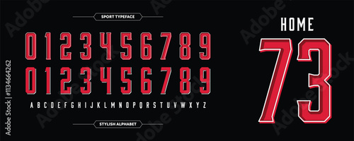 Bold Hipster Jersey: Striking red numbers with a crisp white outline. Features bold, eye-catching design paired with pure white A-Z characters on a sleek black background. Perfect for standout jersey 