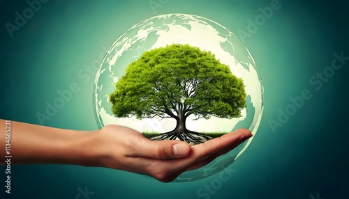 Green Tree Planet Earth in Hand Environmental Conservation