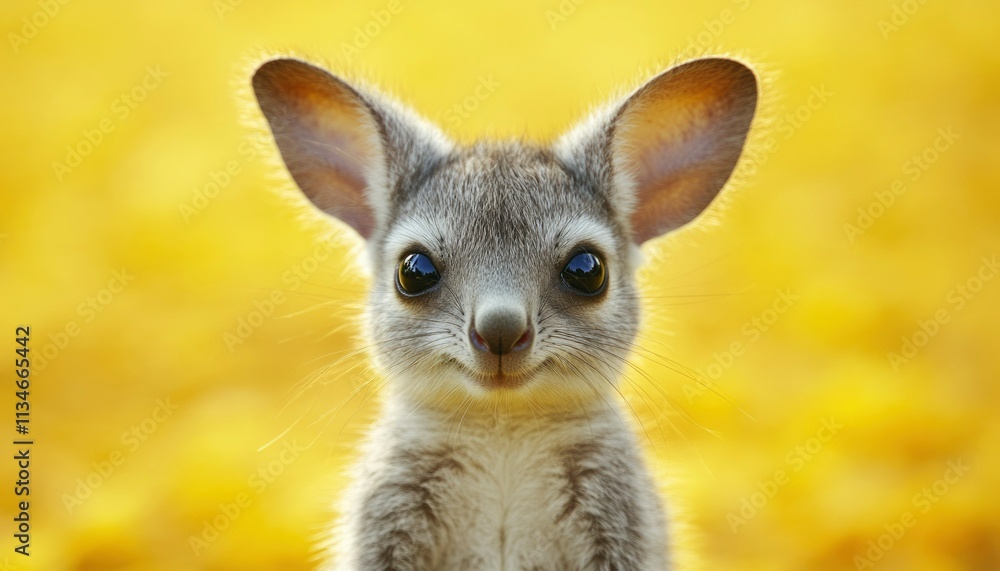 Obraz premium Adorable Grey Joey Against Yellow Background