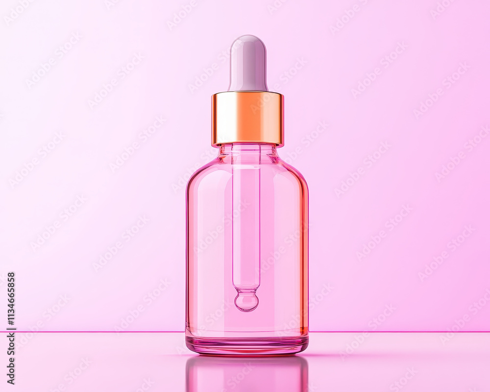 pink dropper bottle with metallic cap stands against soft pink background, creating modern and elegant aesthetic. This captures essence of beauty and skincare pink dropper bottle with metallic cap stands against soft pink background, creating modern and elegant aesthetic. This captures essence of beauty and skincare