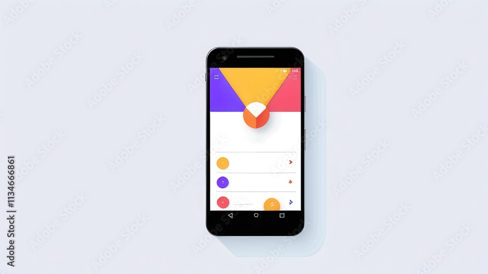 A sleek and modern smartphone displayed on a light blue background, showcasing a vibrant and colorful screen with abstract shapes and gradients. The image highlights the device's clean design and high A sleek and modern smartphone displayed on a light blue background, showcasing a vibrant and colorful screen with abstract shapes and gradients. The image highlights the device's clean design and high