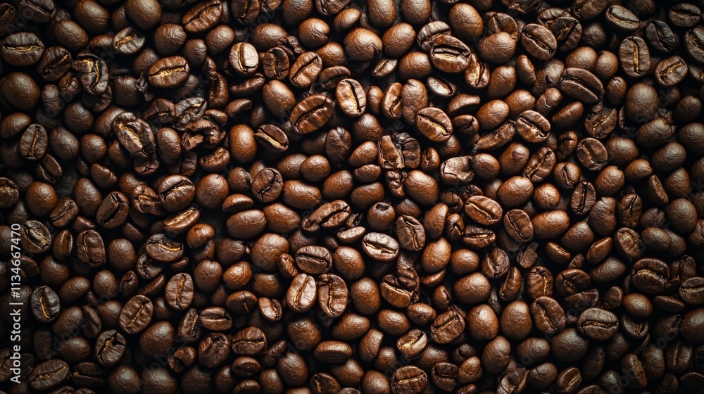 Fototapeta premium Close-up of roasted coffee beans arranged neatly