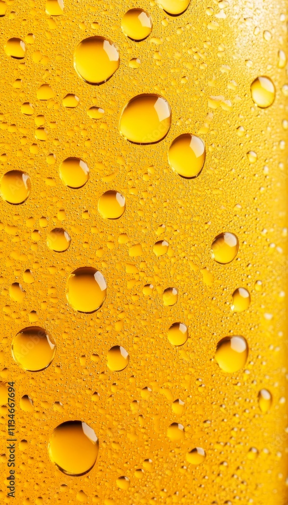 Refreshing Golden Background, Close-Up of Water Droplets Condensation on a Cold Surface Refreshing Golden Background, Close-Up of Water Droplets Condensation on a Cold Surface