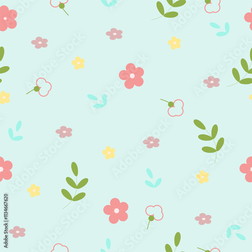 pattern with spring flowers on a blue background
