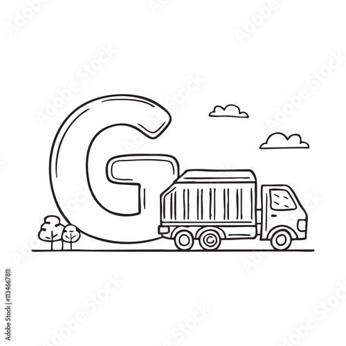 An illustration of letter G beside a garbage