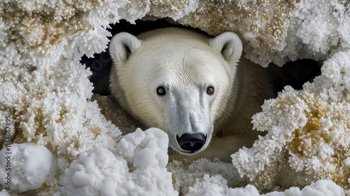 Polar Bear in Coccolith Cave: Arctic Wildlife, Crystal Formation, Winter Habitat photo