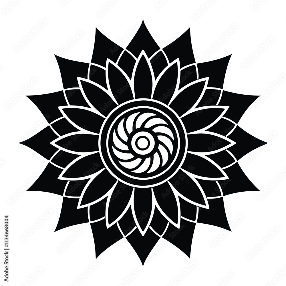 Flower Chakra Spiral Mandala vector silhouette Flower Chakra Spiral Mandala vector silhouette