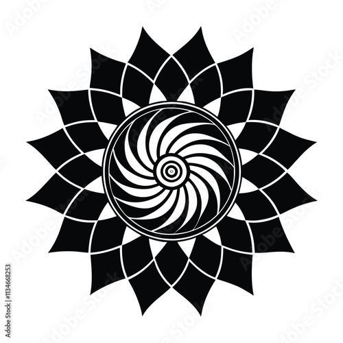 Flower Chakra Spiral Mandala vector silhouette