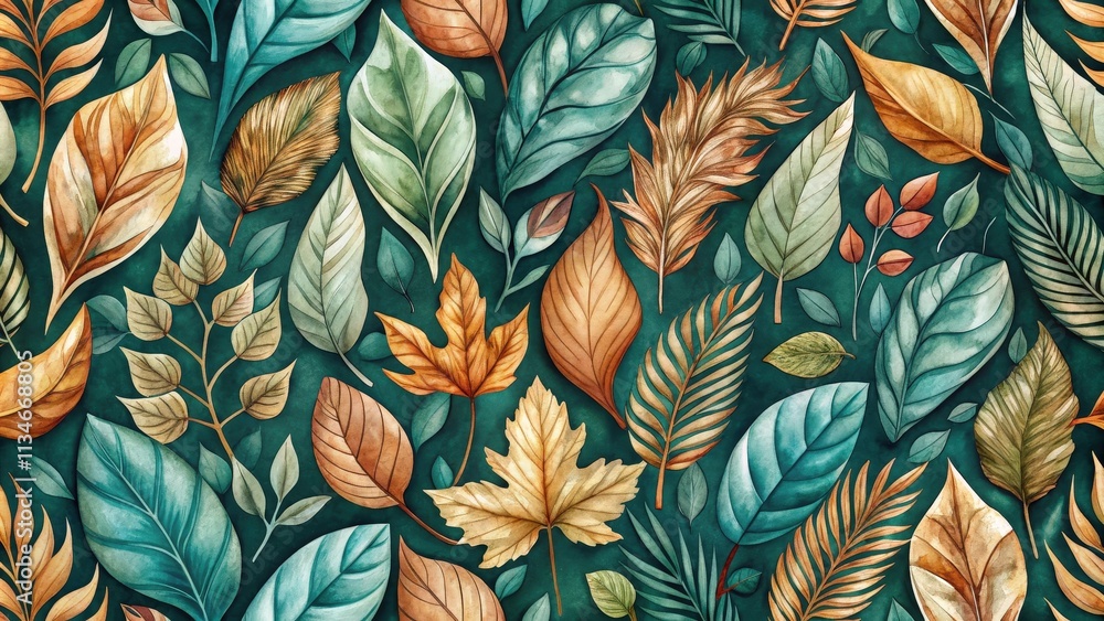 A vibrant and intricate pattern of watercolor leaves, showcasing various shapes, sizes, and colors, creating a captivating tapestry of nature's artistry. A vibrant and intricate pattern of watercolor leaves, showcasing various shapes, sizes, and colors, creating a captivating tapestry of nature's artistry.