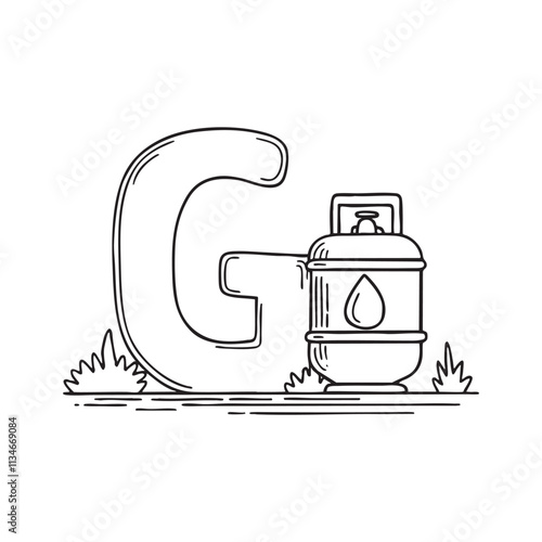 An illustration of letter G beside a gasoline