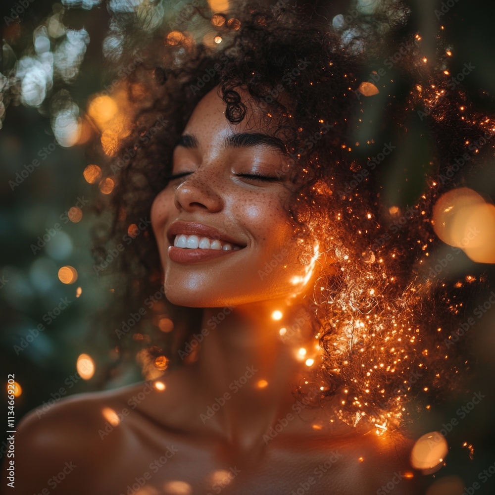 Closeup portrait of a woman with glowing golden light Closeup portrait of a woman with glowing golden light