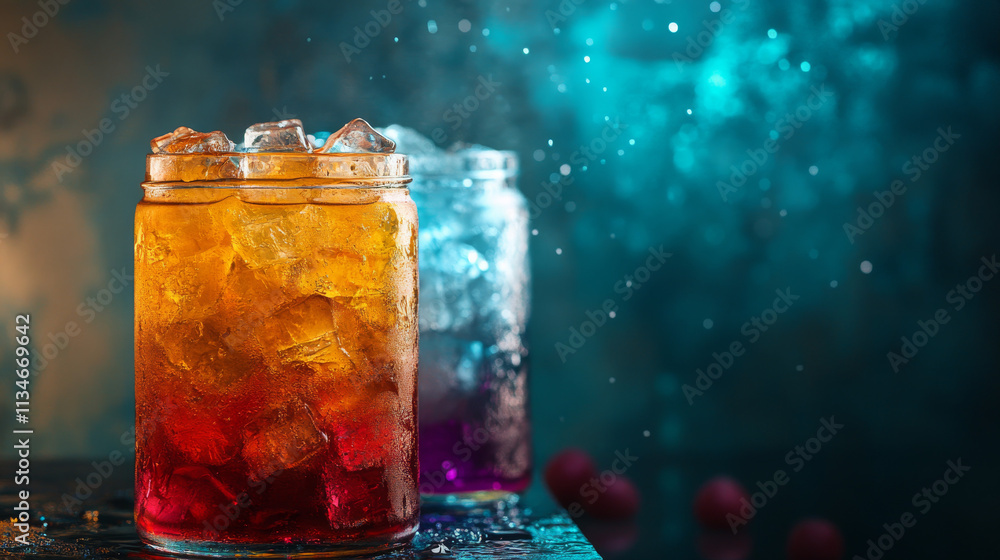 Iced Drinks in Jars: Vibrant Colors and Sparkling Ice Iced Drinks in Jars: Vibrant Colors and Sparkling Ice