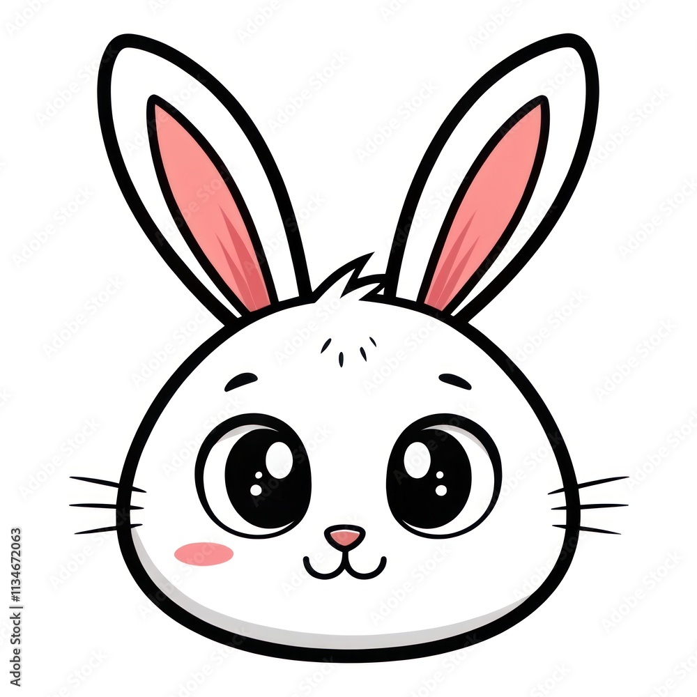 Obraz premium Cartoon Bunny Face with Large Ears and Bright Eyes