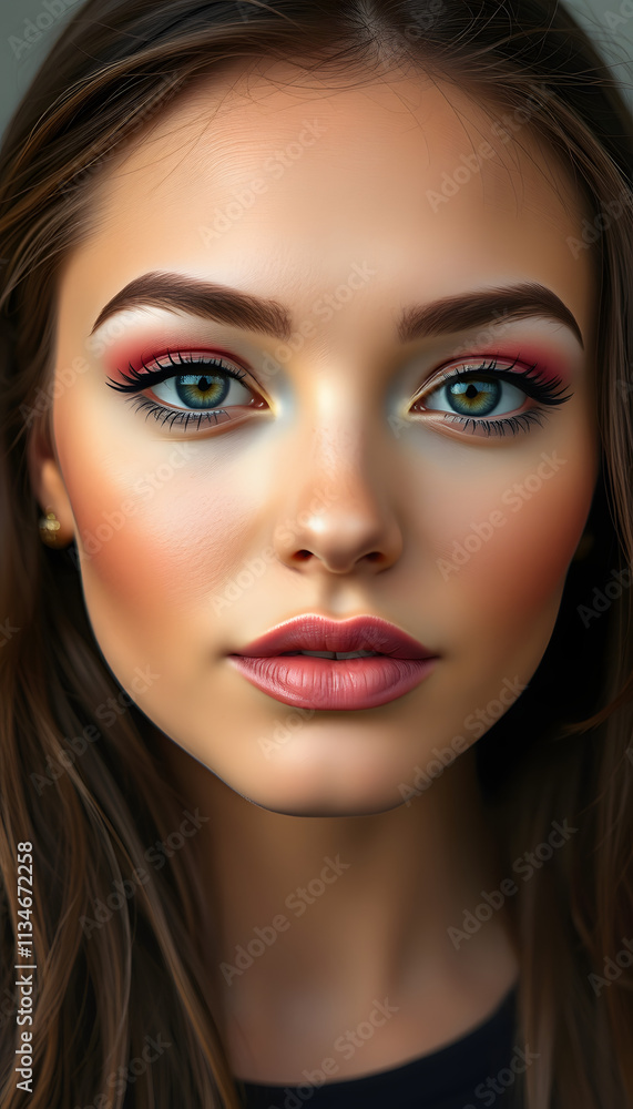 Large beauty portrait of a beautiful girl with bright makeup, close-up, with white tones Large beauty portrait of a beautiful girl with bright makeup, close-up, with white tones