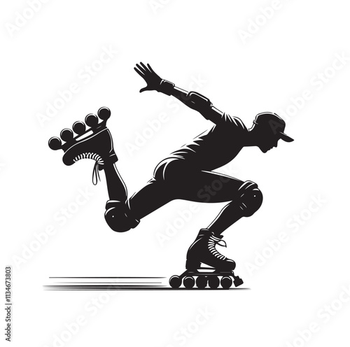 roller skating pose silhouette vector illustration