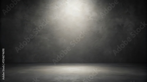 A dramatic, minimalist concrete backdrop illuminated by a single spotlight, showcasing the raw texture of the surface and creating a sense of depth and mystery.