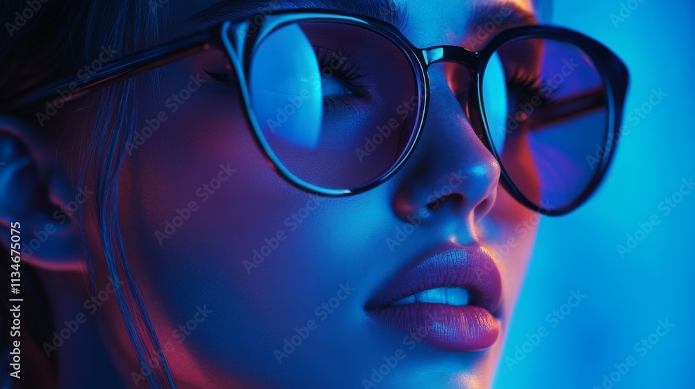 Close-up portrait of a woman in stylish oversized black sunglasses Close-up portrait of a woman in stylish oversized black sunglasses