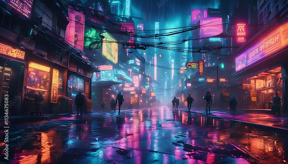 Fototapeta premium Cyberpunk City Rain