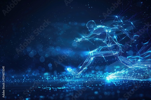 Sharp Image of Blue Wireframe Athlete Running in Digital Concept